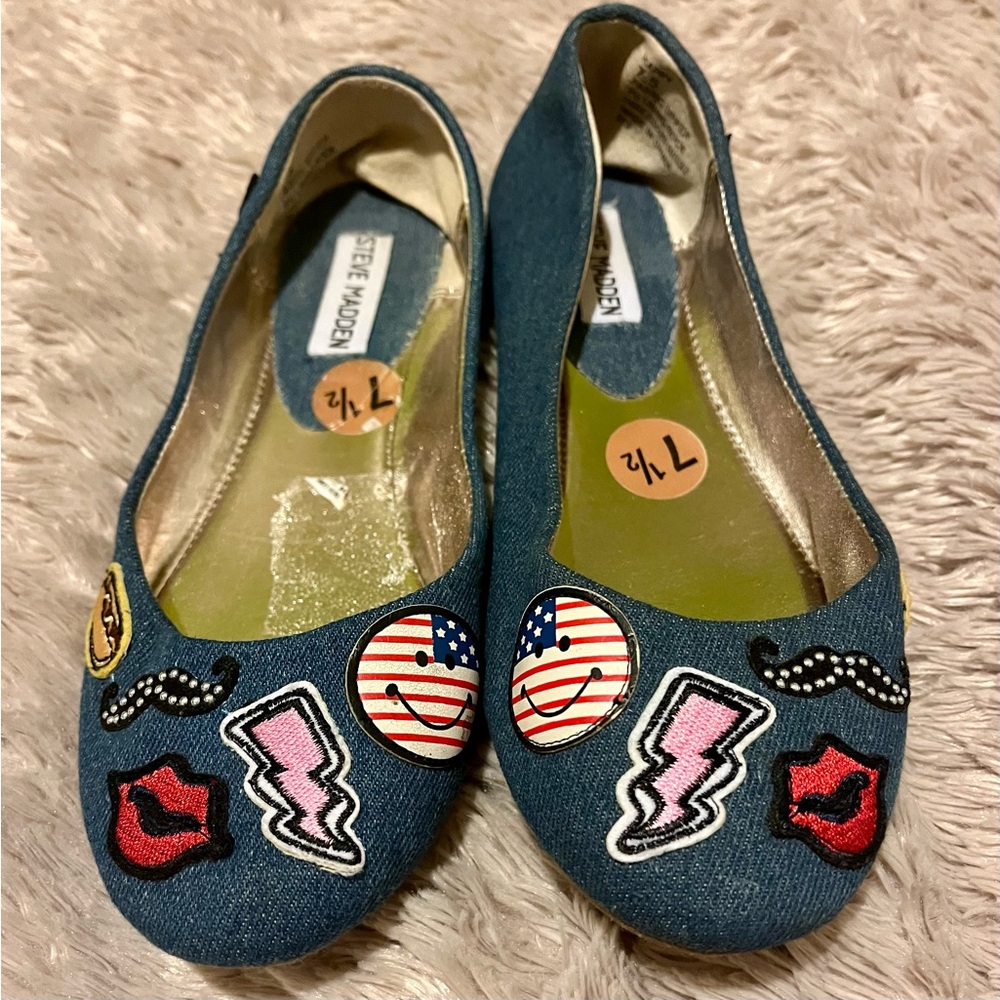 Steve Madden denim patch happy flats Sz 7.5